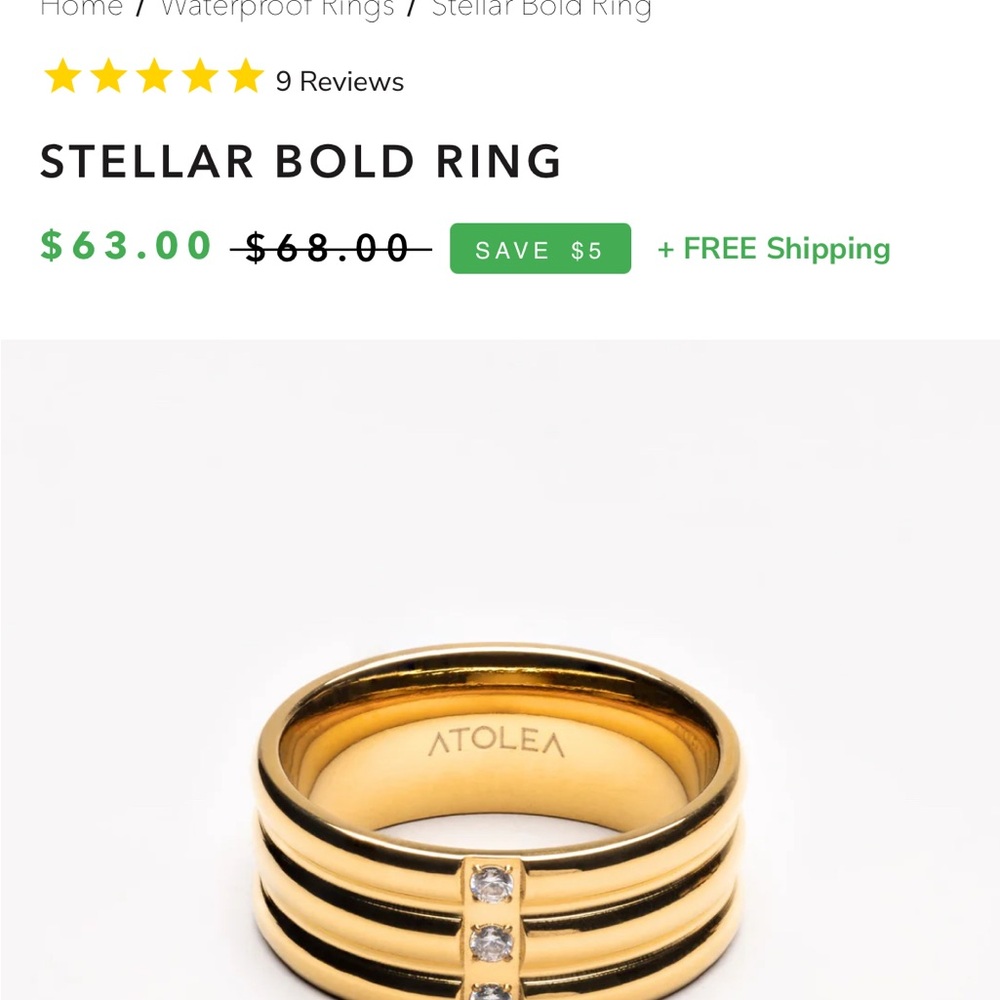 Gold Triple Band Ring with Crystals - Picture 3 of 6